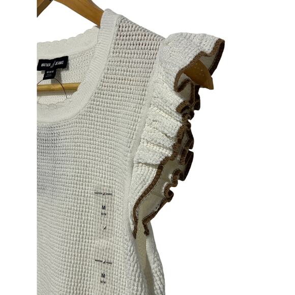 NAUTICA JEANS WOMENS SIZE MEDIUM COTTON RUFFLE-SLEEVE SWEATER IVORY - Picture 10 of 11